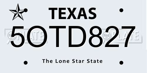 5OTD827 Texas License Plate
