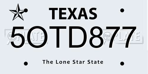 5OTD877 Texas License Plate