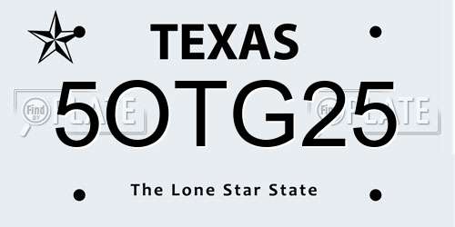 5OTG25 Texas License Plate