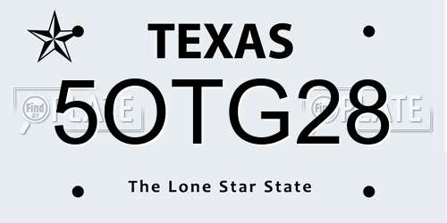 5OTG28 Texas License Plate