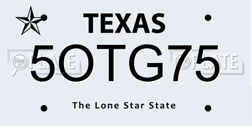 5OTG75 Texas License Plate