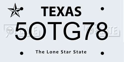 5OTG78 Texas License Plate
