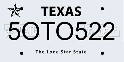 5OTO522 Texas License Plate