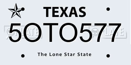 5OTO577 Texas License Plate