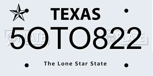 5OTO822 Texas License Plate