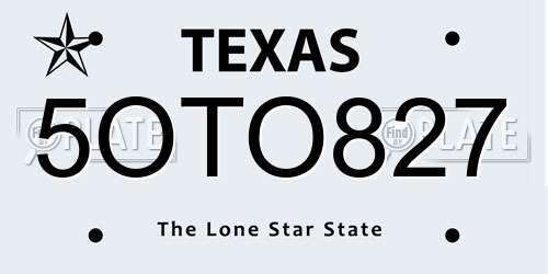 5OTO827 Texas License Plate