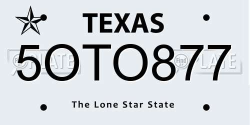 5OTO877 Texas License Plate