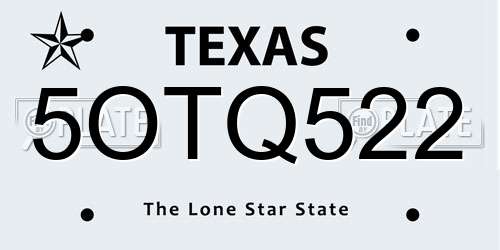 5OTQ522 Texas License Plate
