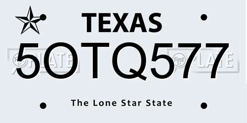 5OTQ577 Texas License Plate