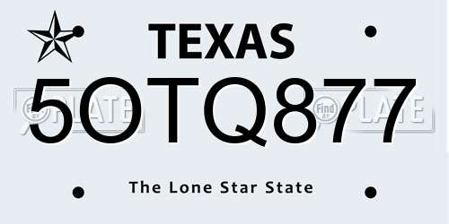 5OTQ877 Texas License Plate
