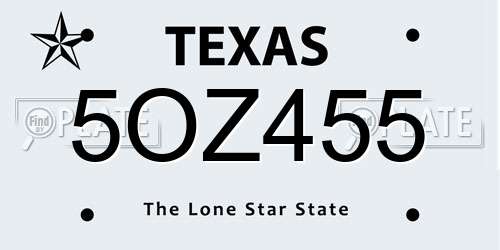 5OZ455 Texas License Plate