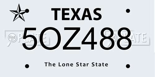 5OZ488 Texas License Plate