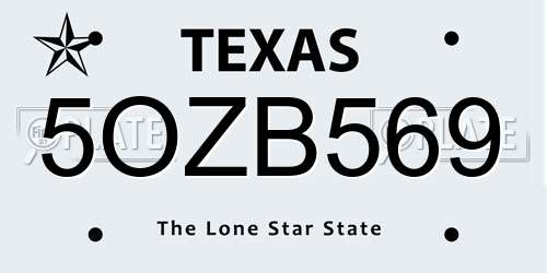 5OZB569 Texas License Plate