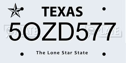 5OZD577 Texas License Plate