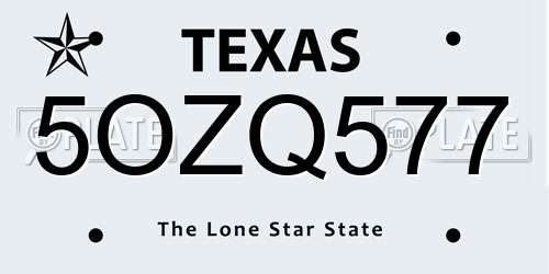 5OZQ577 Texas License Plate