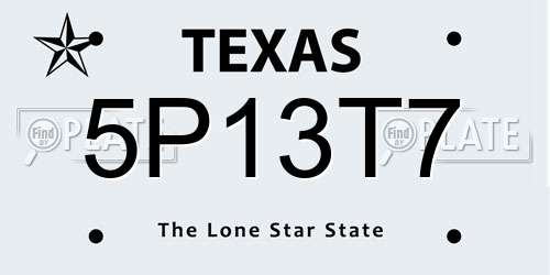 5P13T7 Texas License Plate