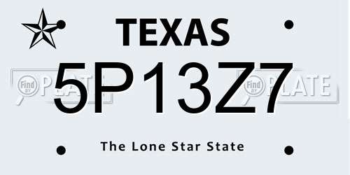 5P13Z7 Texas License Plate