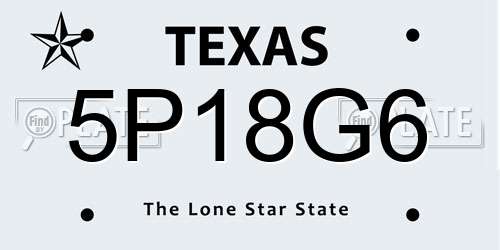5P18G6 Texas License Plate