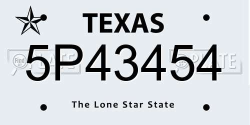 5P43454 Texas License Plate