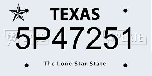 5P47251 Texas License Plate