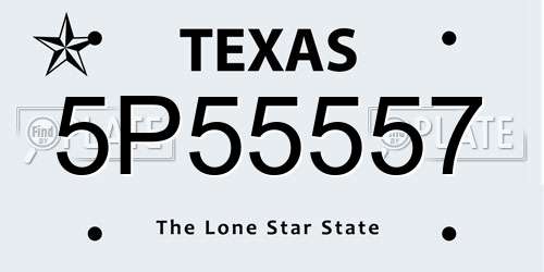 5P55557 Texas License Plate