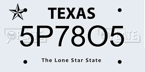 5P78O5 Texas License Plate