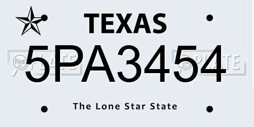 5PA3454 Texas License Plate