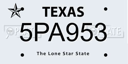 5PA953 Texas License Plate