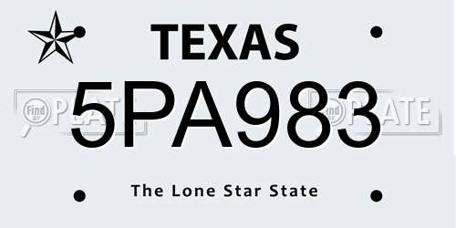 5PA983 Texas License Plate