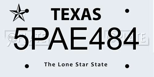 5PAE484 Texas License Plate