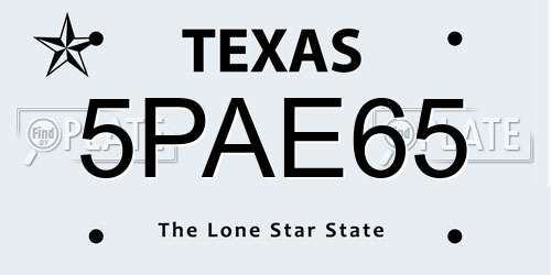 5PAE65 Texas License Plate