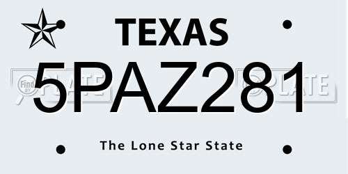 5PAZ281 Texas License Plate