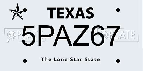 5PAZ67 Texas License Plate