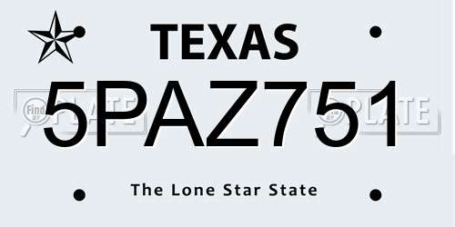 5PAZ751 Texas License Plate