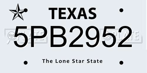 5PB2952 Texas License Plate