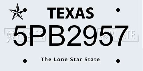 5PB2957 Texas License Plate