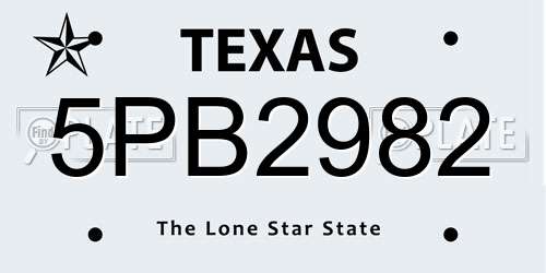 5PB2982 Texas License Plate