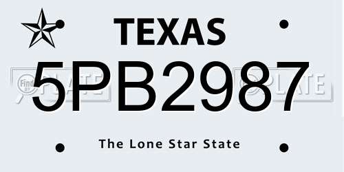 5PB2987 Texas License Plate