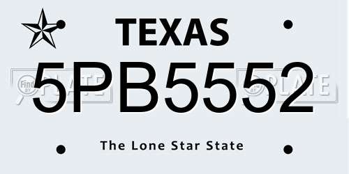 5PB5552 Texas License Plate