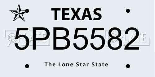 5PB5582 Texas License Plate