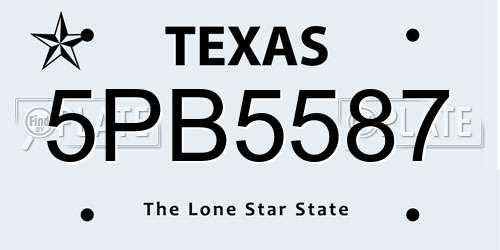 5PB5587 Texas License Plate
