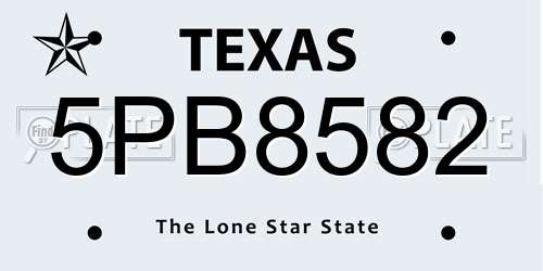 5PB8582 Texas License Plate
