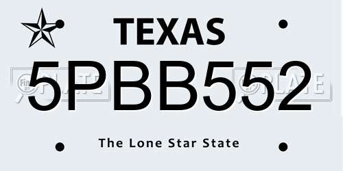 5PBB552 Texas License Plate