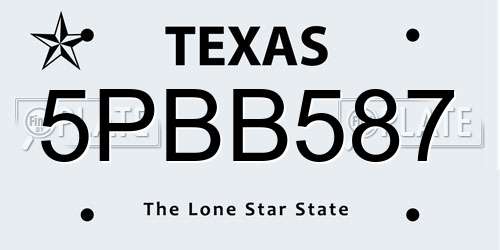 5PBB587 Texas License Plate