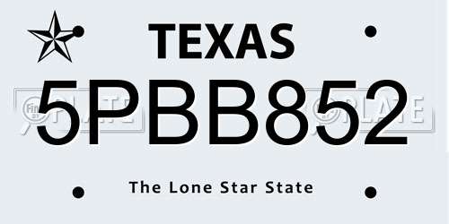 5PBB852 Texas License Plate