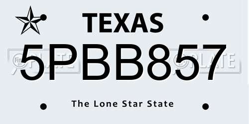 5PBB857 Texas License Plate