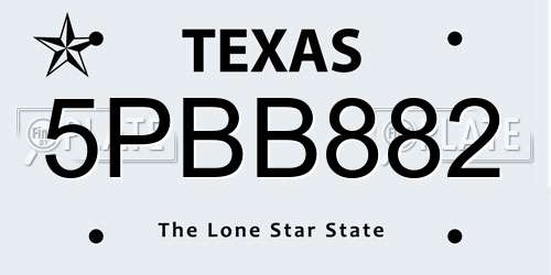 5PBB882 Texas License Plate