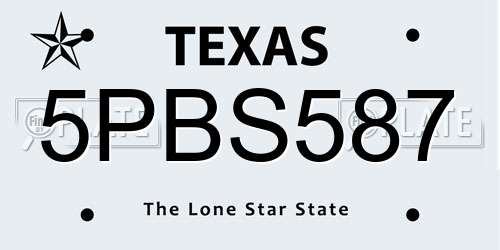5PBS587 Texas License Plate