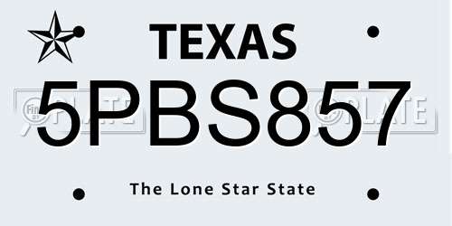 5PBS857 Texas License Plate