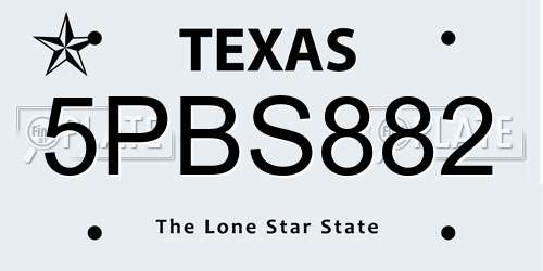 5PBS882 Texas License Plate